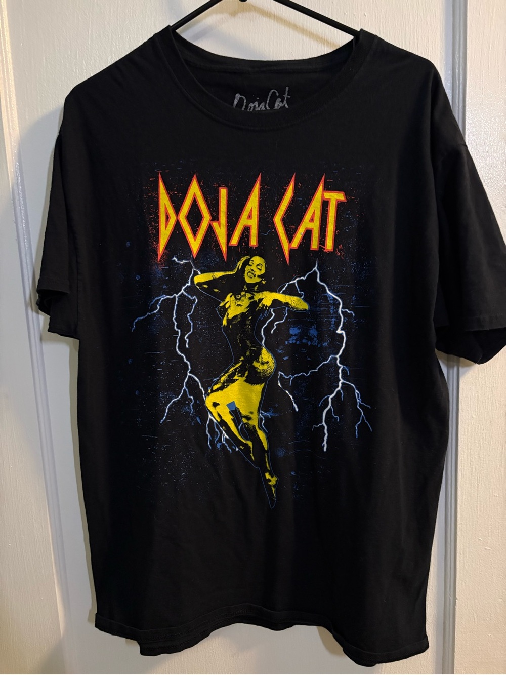 Doja Cat Black Graphic Tee with Yellow & Blue Design